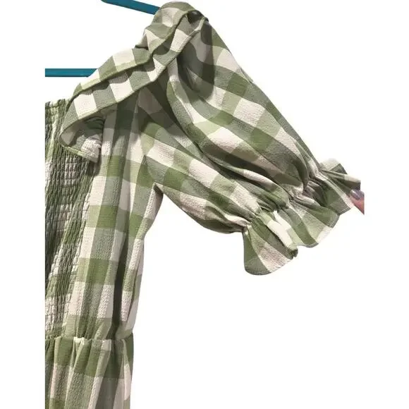 JessaKae Orchard Green & White Gingham Dress Cottagecore Prariecore Elastic | S - Picture 5 of 16